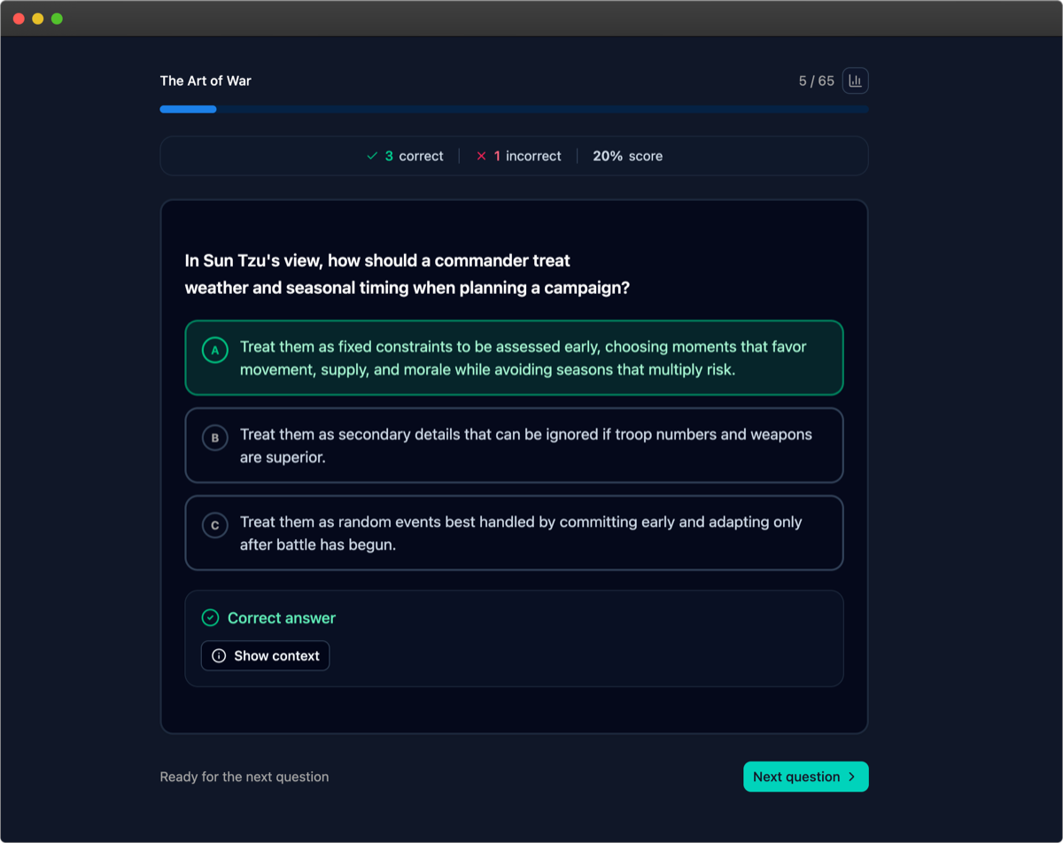 Refresher AI quiz interface