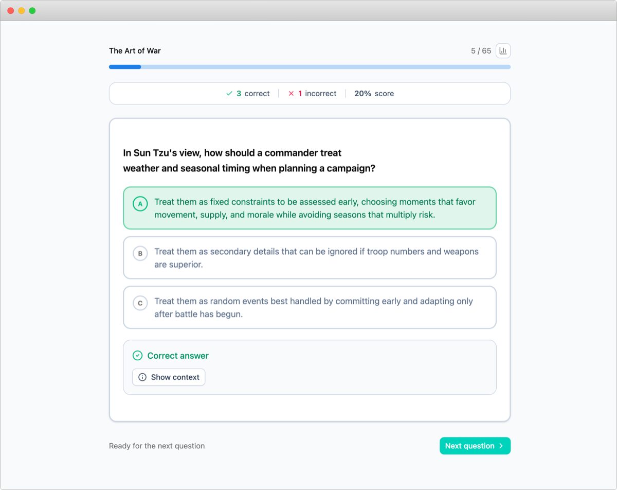 Refresher AI quiz interface